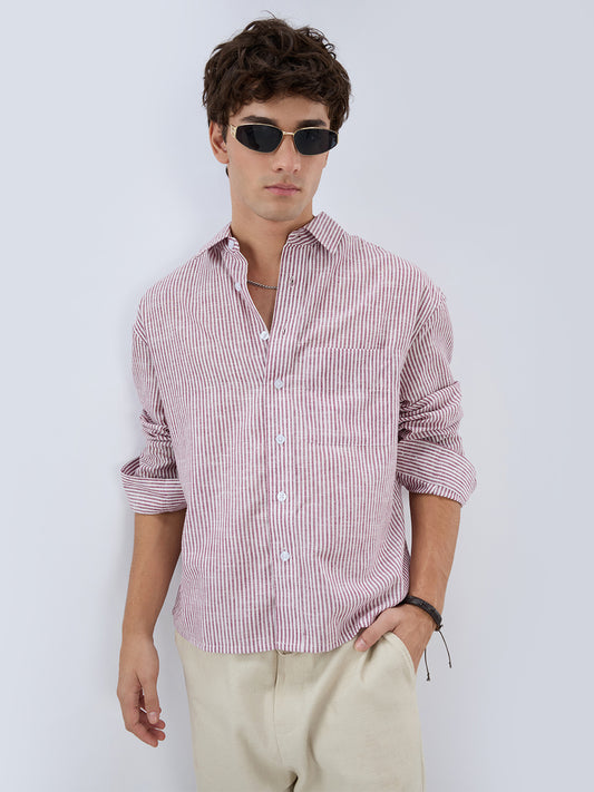 Rust Fine Candy Striped Boxy Fit Crop Shirt