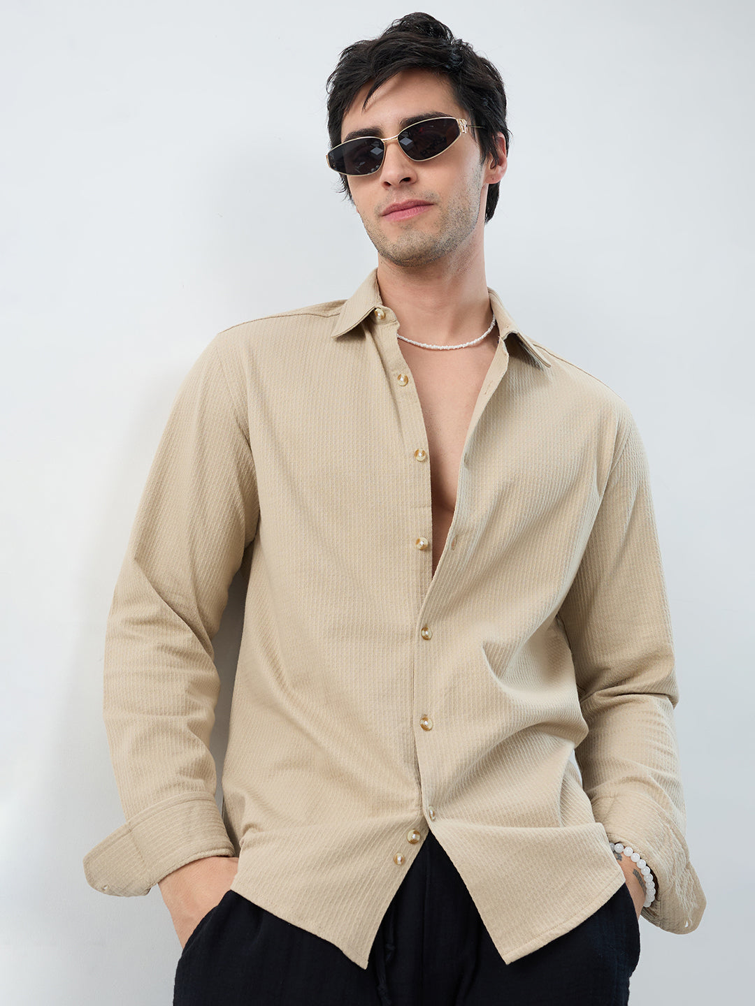 Mist Beige Jacquard Knit Everyday Shirt