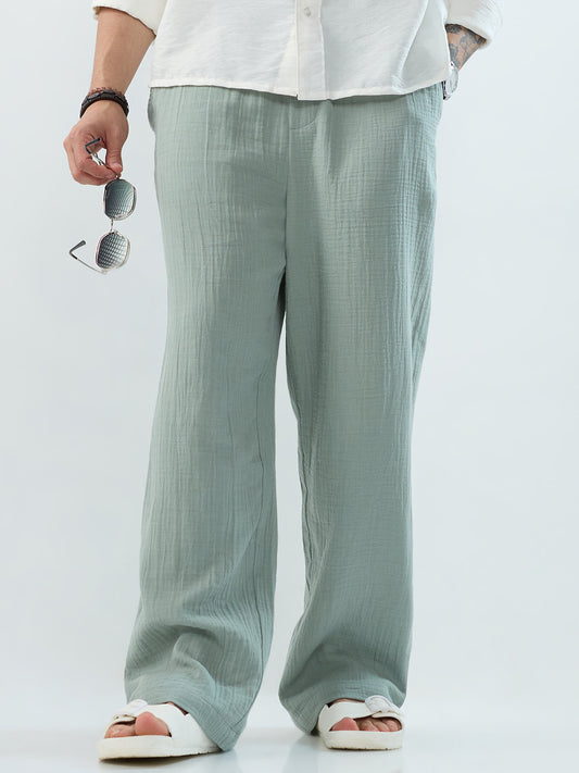 Seafoam Green Double Cloth Straight-Fit Trousers