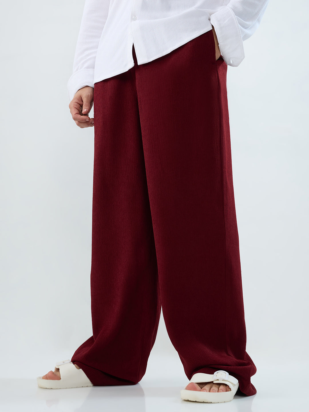 Berry Red Soft Crepe Wide-Leg Trousers