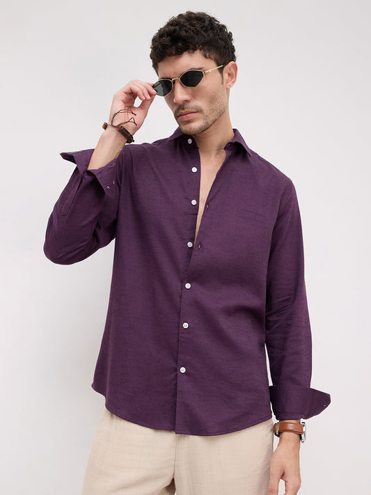 Royal Deep Purple Linen Blend Shirt