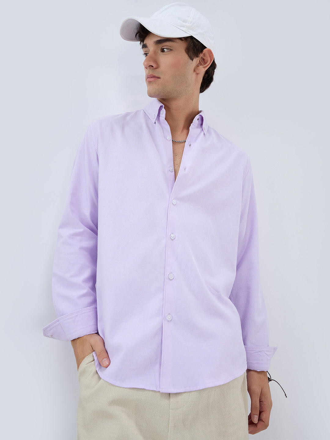 Solid Lilac Smooth Finish Oxford Shirt