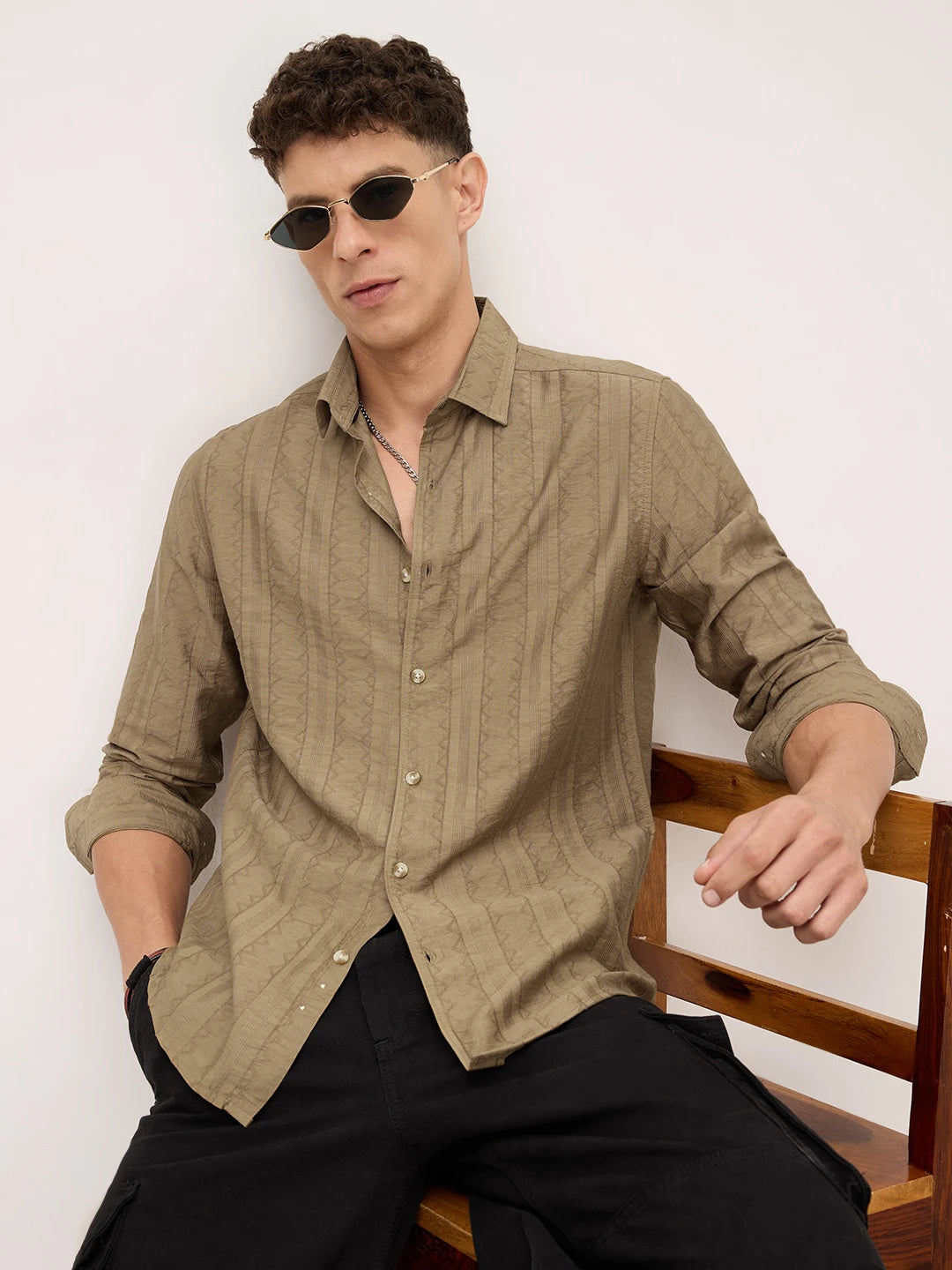 Olive Brown Dune Stripe Elegance Shirt