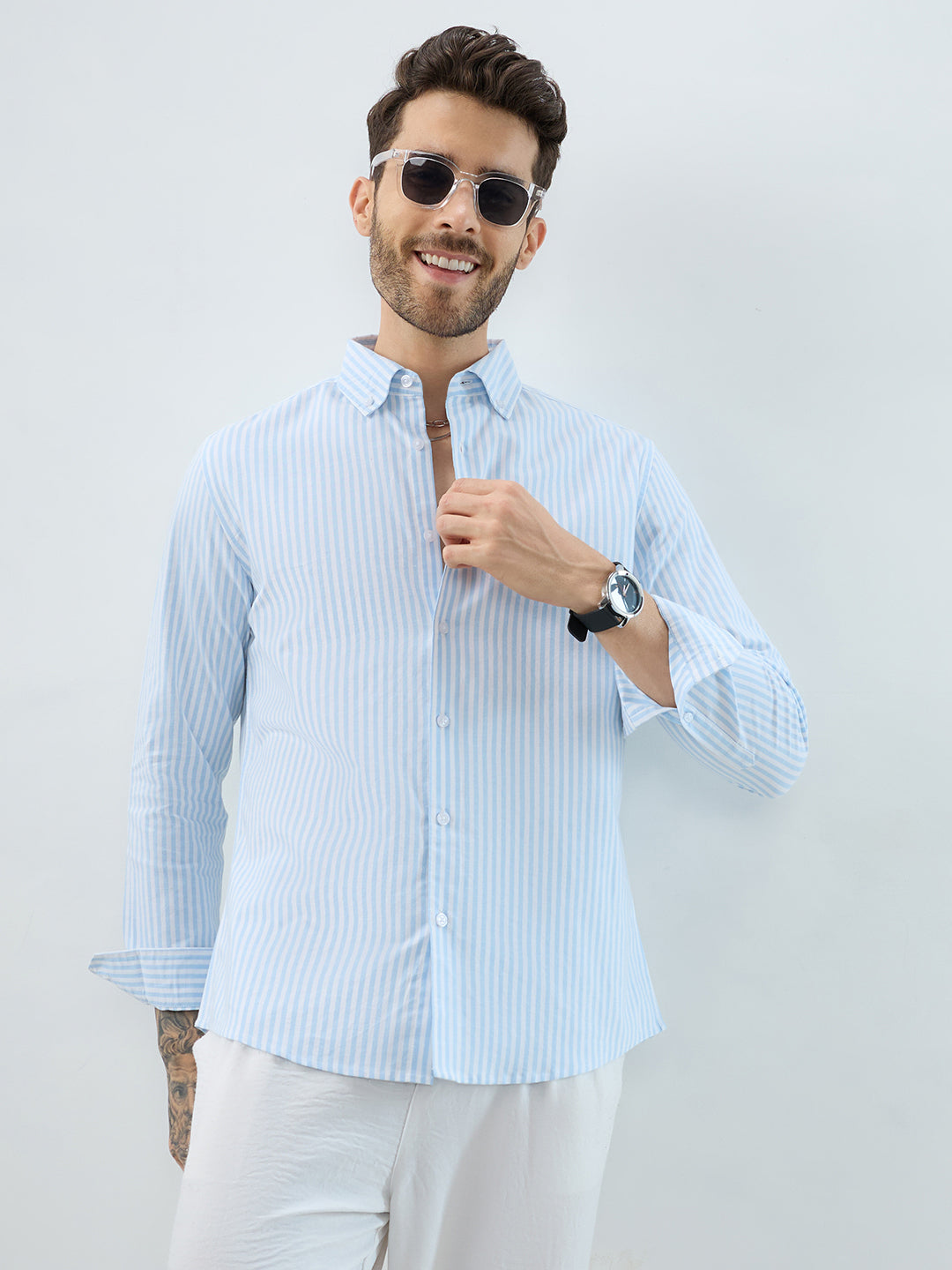 Periwinkle Blue Candy Striped Oxford Button-Down Business Shirt