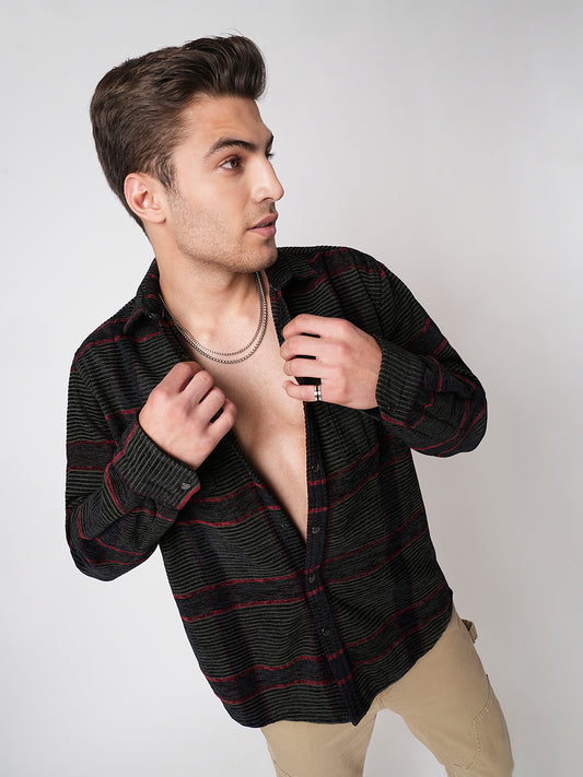 Forest Green Checks Double Flap Pocket Corduroy Shirt