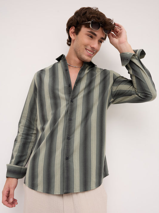 Olive Atrisan Shadow Woven Striped Statement Shirt