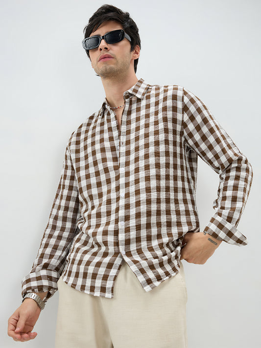 Cocoa Brown & White Gingham Checks Shirt