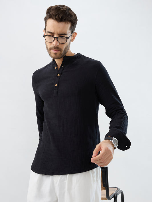 Deep Black Double Cloth Kurta