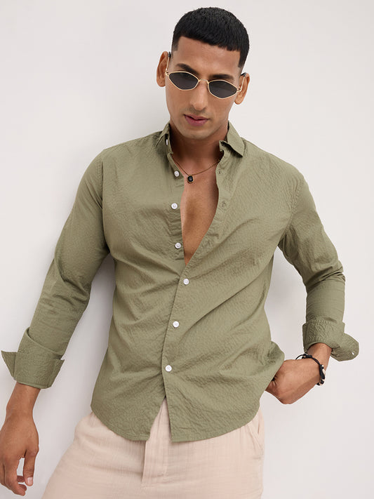 Artichoke Green Minimal Textured Shirt