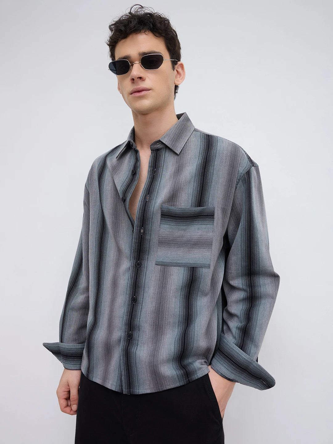 Distinctive Graphite Grey Contrastline Boxy Fit Crop Shirt