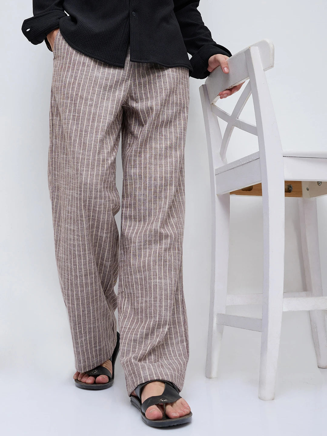 Rich Brown Striped Wide Leg Trousers