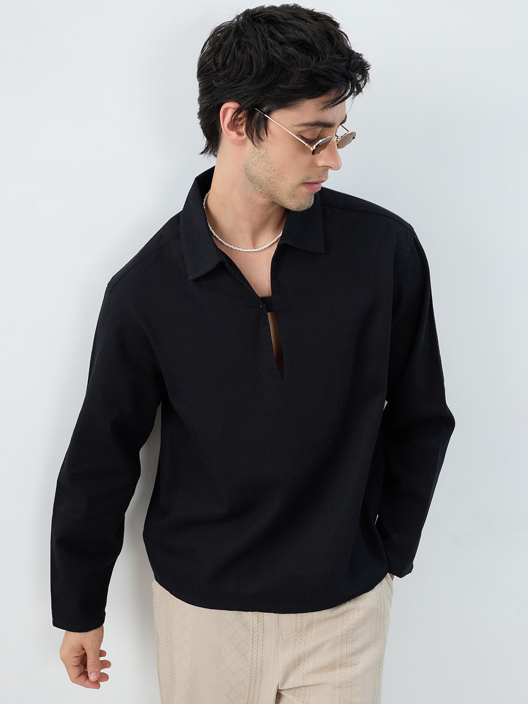 Timeless Black Cuffless Oversized Shirt