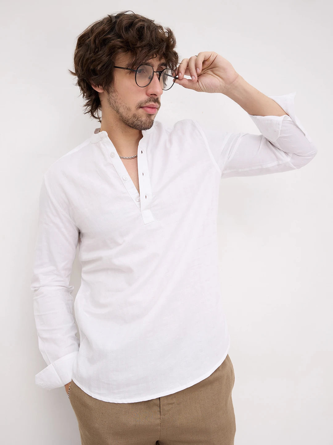 Arctic Pearl White Dobby Striped Kurta