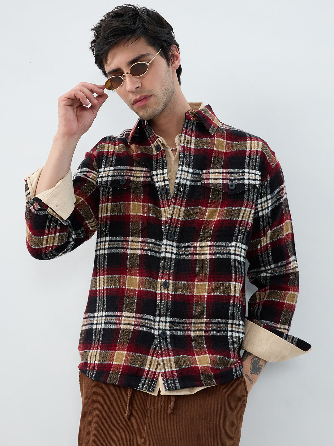 Premium Red Oak Plaid Checks Twin Pocket Flannel Shirt