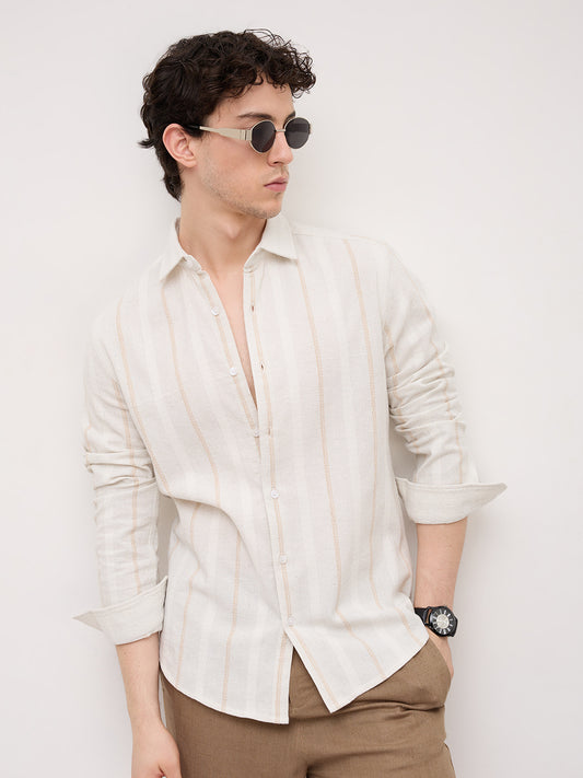Refined Off-White Vertical Cable Weave Shirt