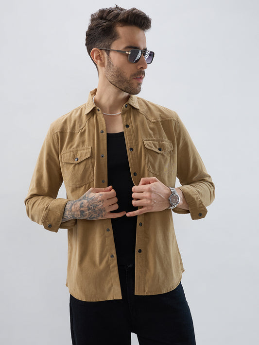 Vintage Khaki Double Pocket Corduroy Overshirt