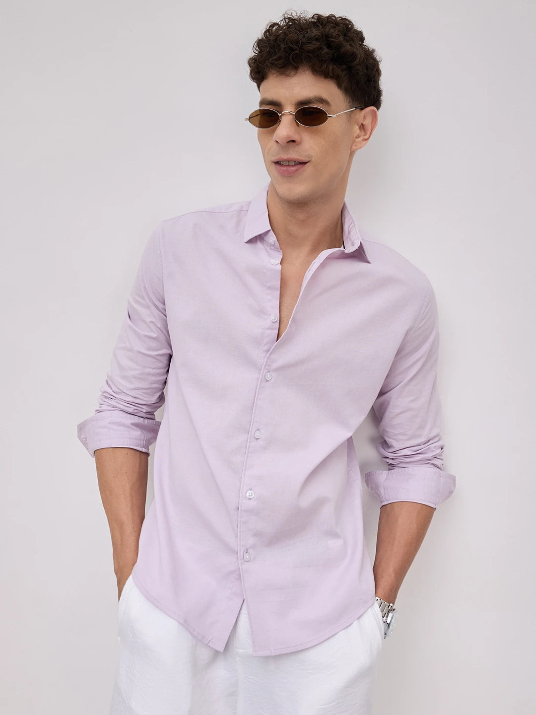 Lavender Blush Subtle Textured Linen Blend Shirt