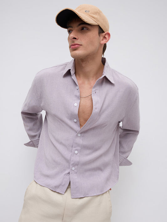 Soft Lilac Smooth Weave Boxy Fit Crop Shirt