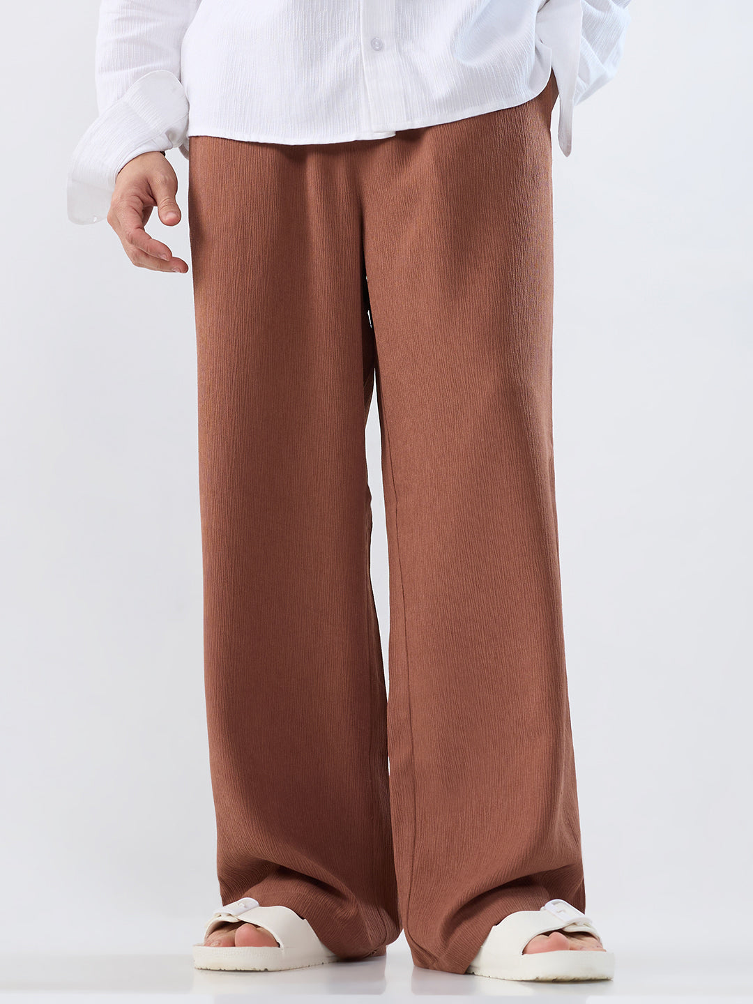 Saddle Brown Wide-Leg Crepe Comfort Trousers