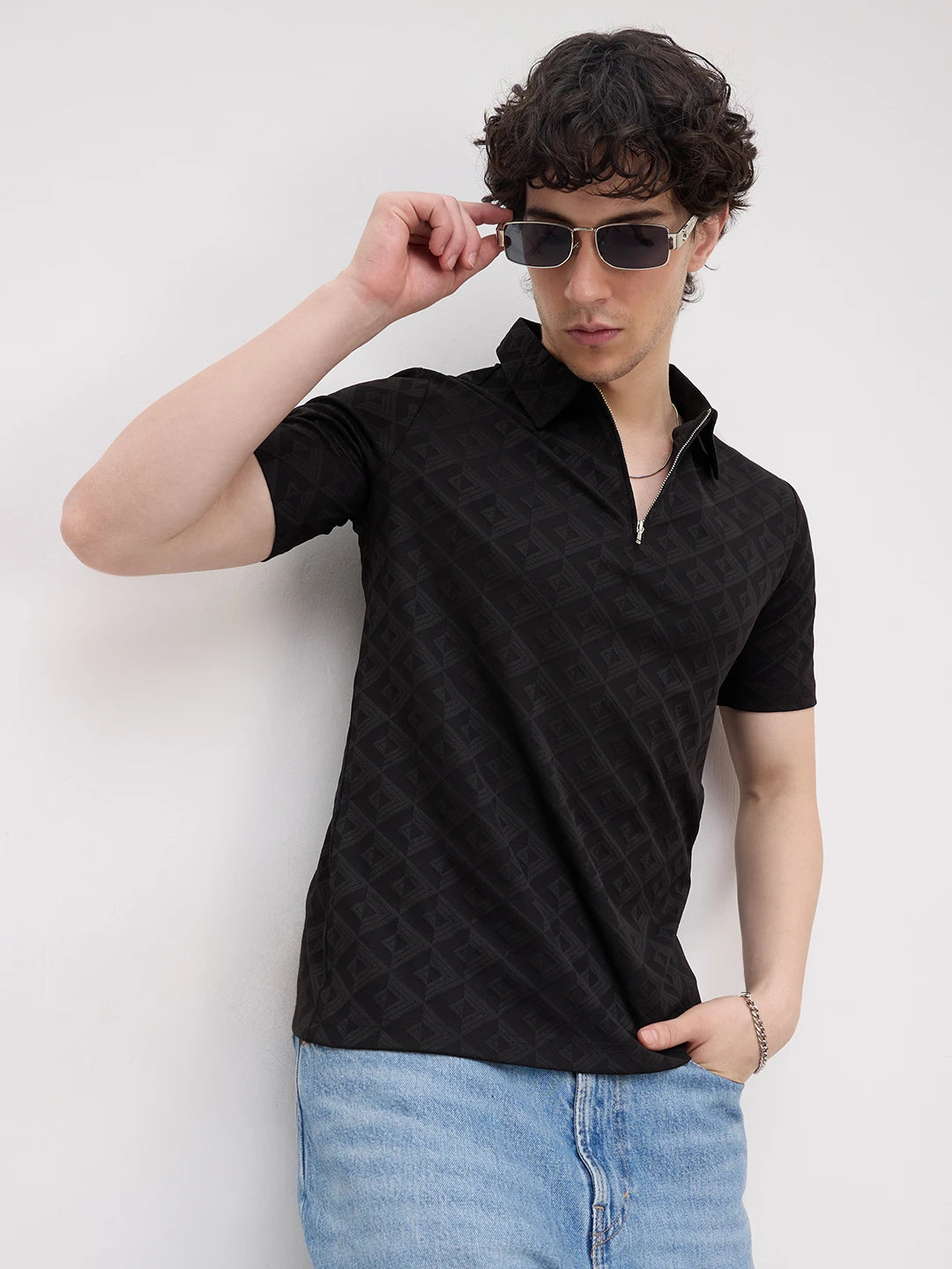 Black Diamond Embossed Zip Polo Tee