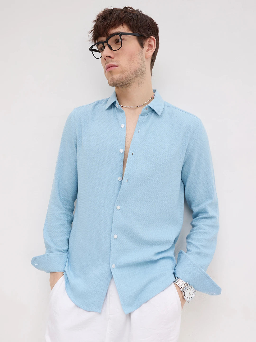Morning Blues Artisan Weave Textured Shirt