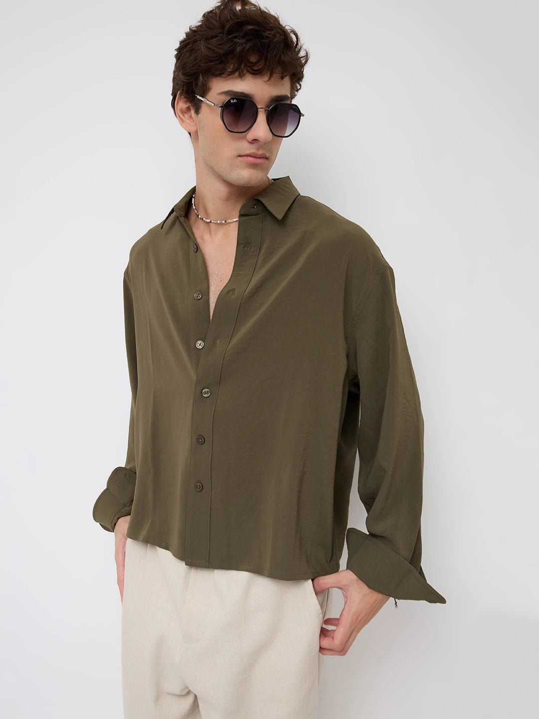 Luxe Olive Ultra Soft Boxy Fit Crop Shirt