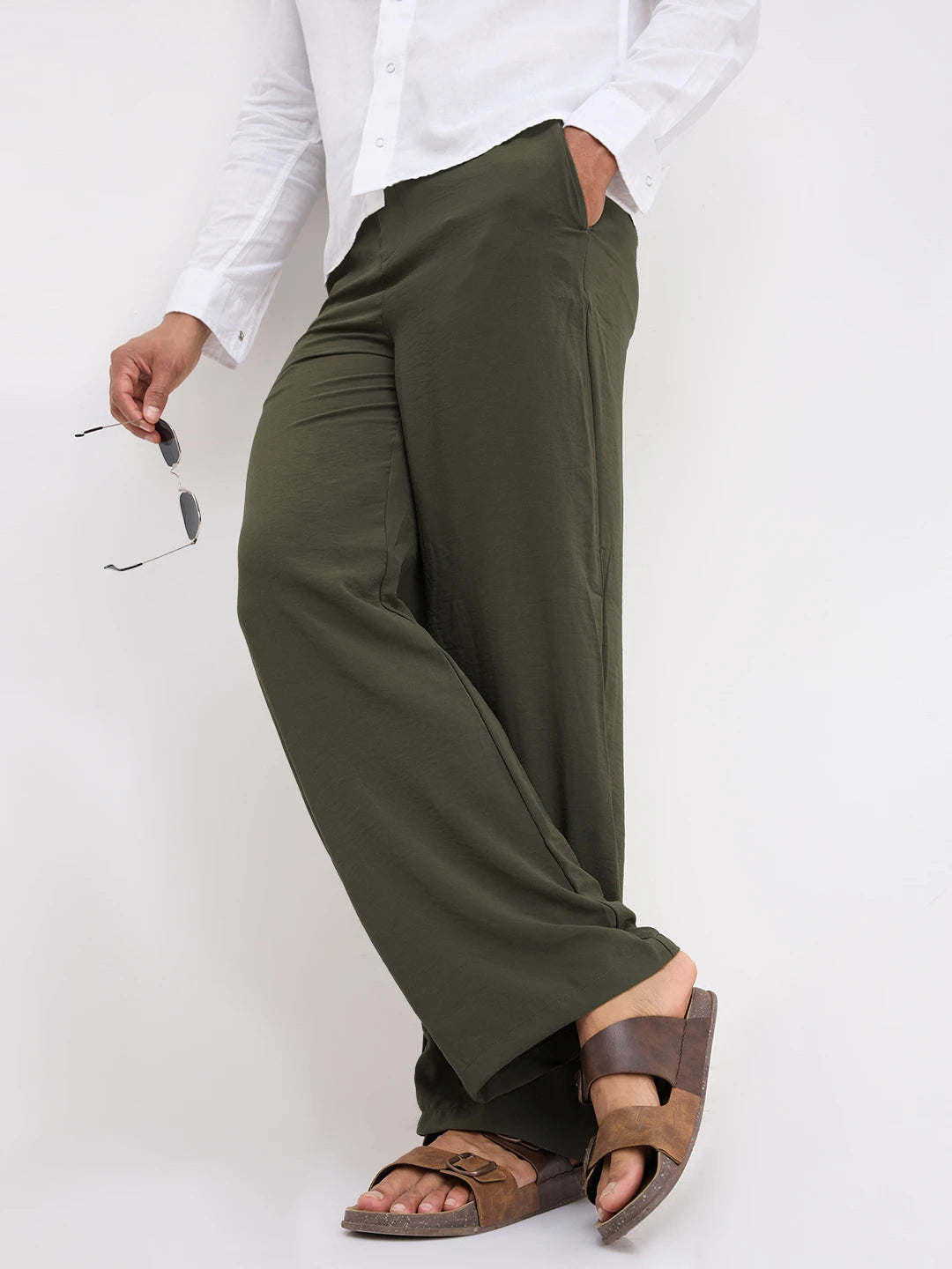 Squelchy Moss Green Wide Leg Trousers