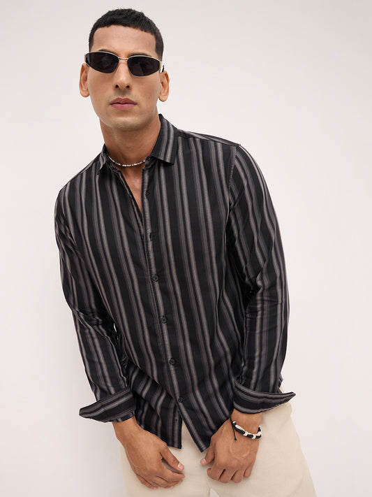 Black & Grey Broad Striped Shirt