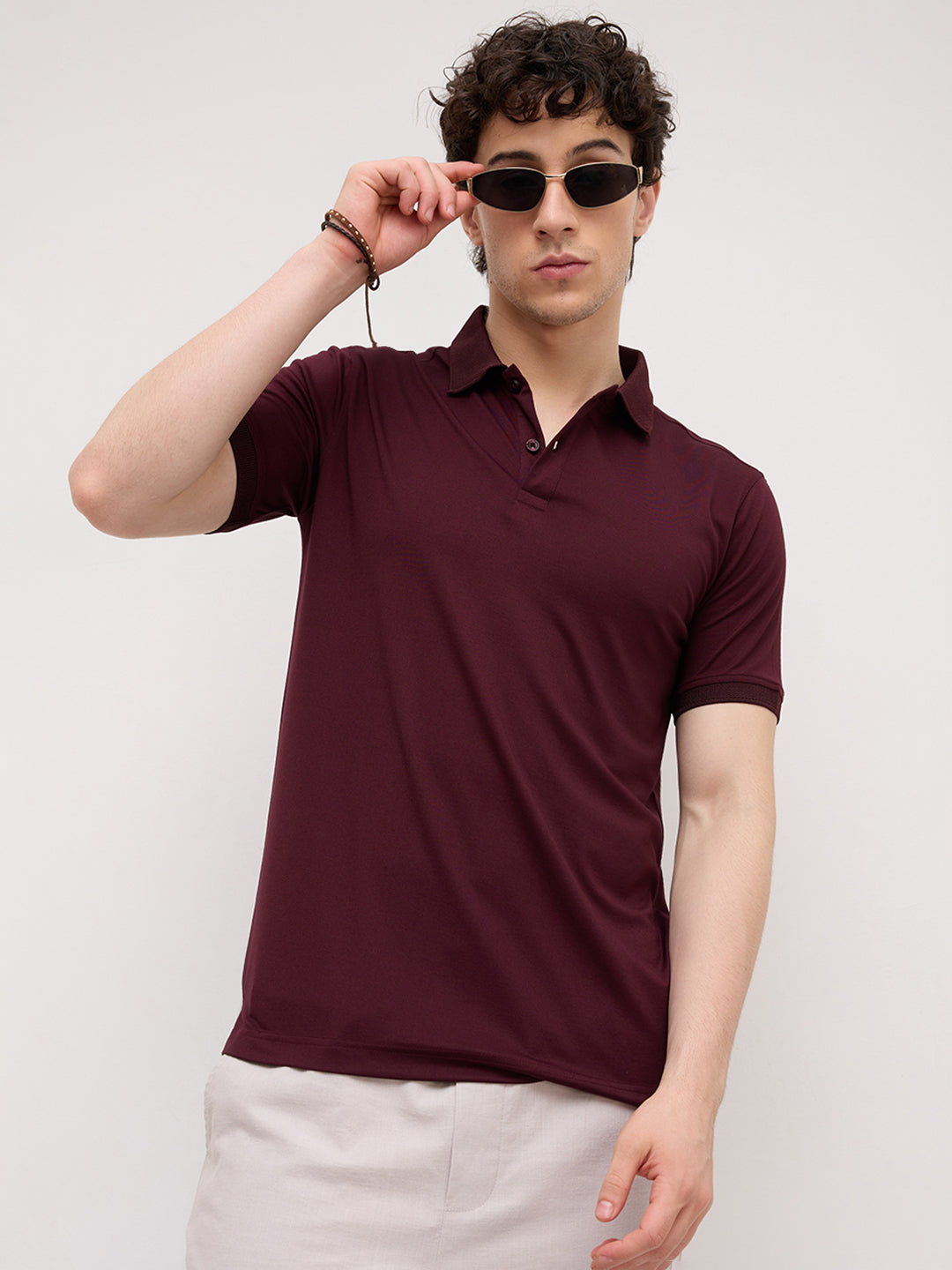 Royal Maroon Honeycomb Polo Knit T-Shirt