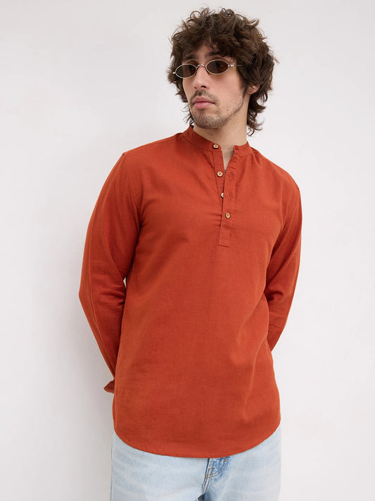 Rich Radiant Rust Red Linen Blend Kurta