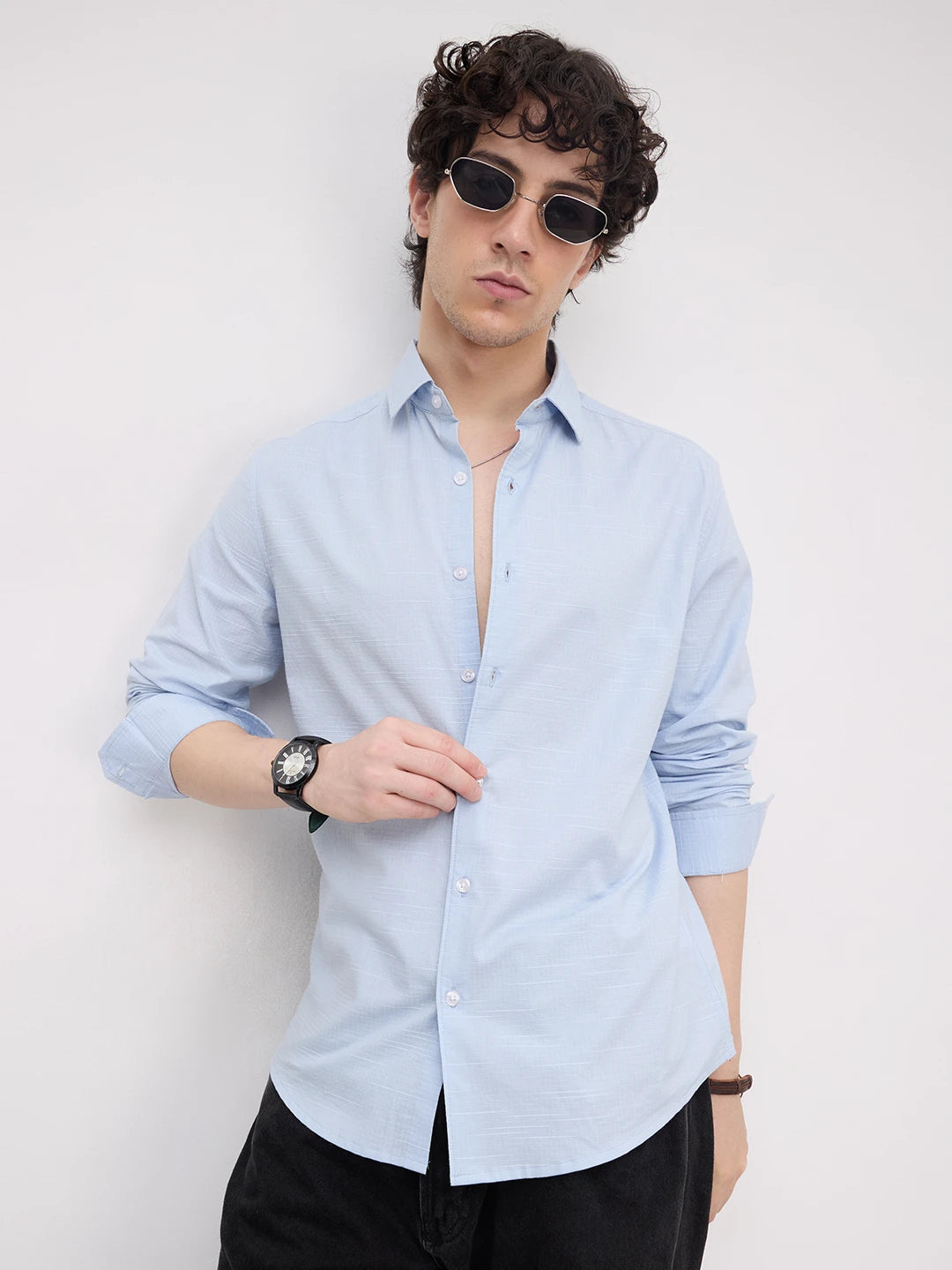 Soft Blue Square Textured Everyday Shirt
