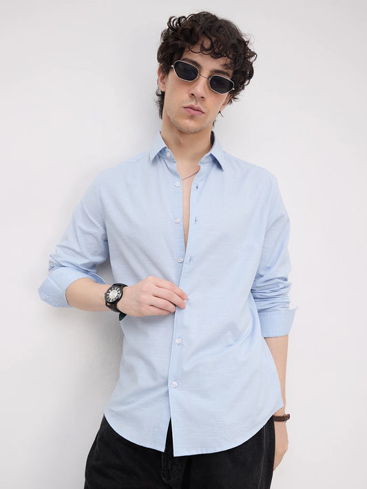 Soft Blue Square Textured Everyday Shirt
