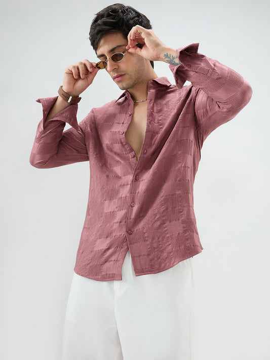 Wild Orchid Pink Block Checks Motif Embossed Shirt