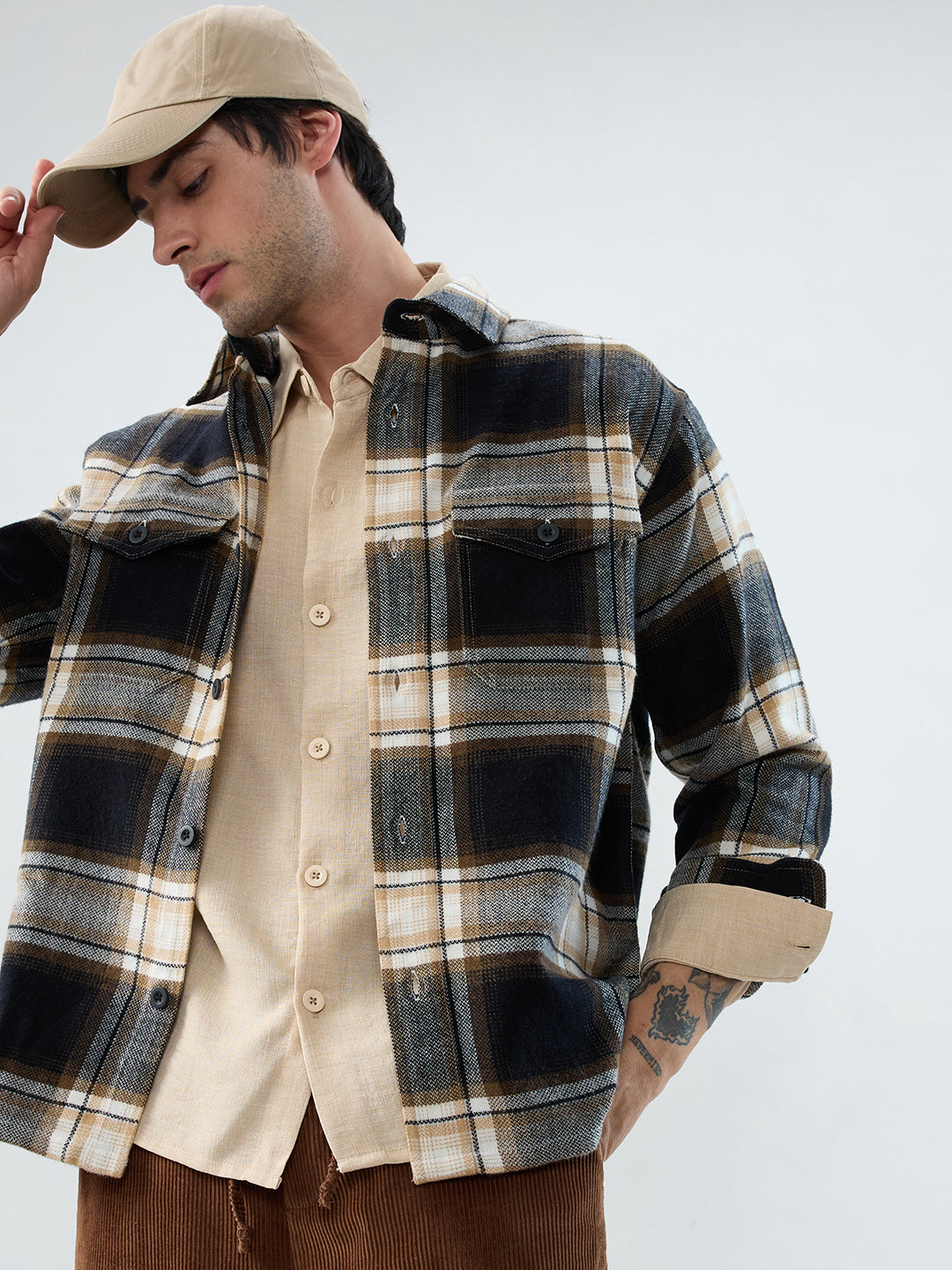 Premium Desert Vibe Plaid Checks Twin Pocket Flannel Shirt