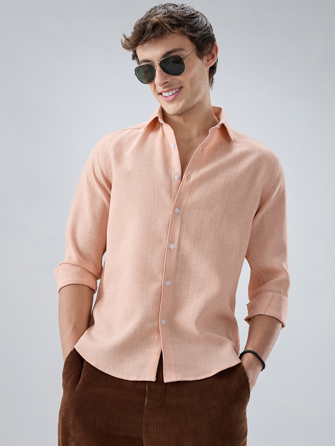Creamy Peach Subtle Textured Shirt