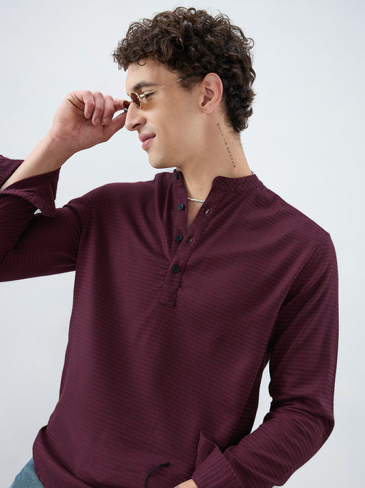 Garnet Red Wavey Textured Kurta
