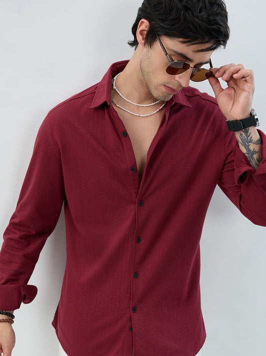 Berry Red Subtle Textured Knit Shirt