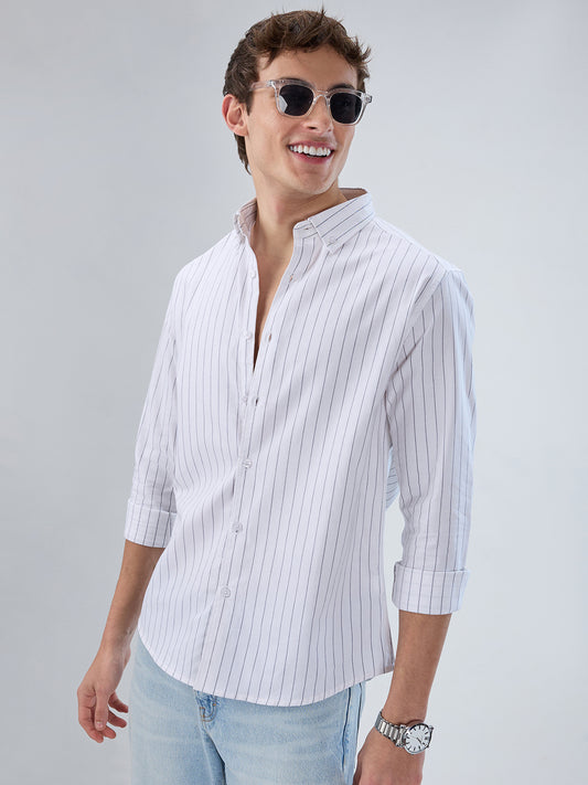 White Oxford PinStripe Button-Down Collar Shirt