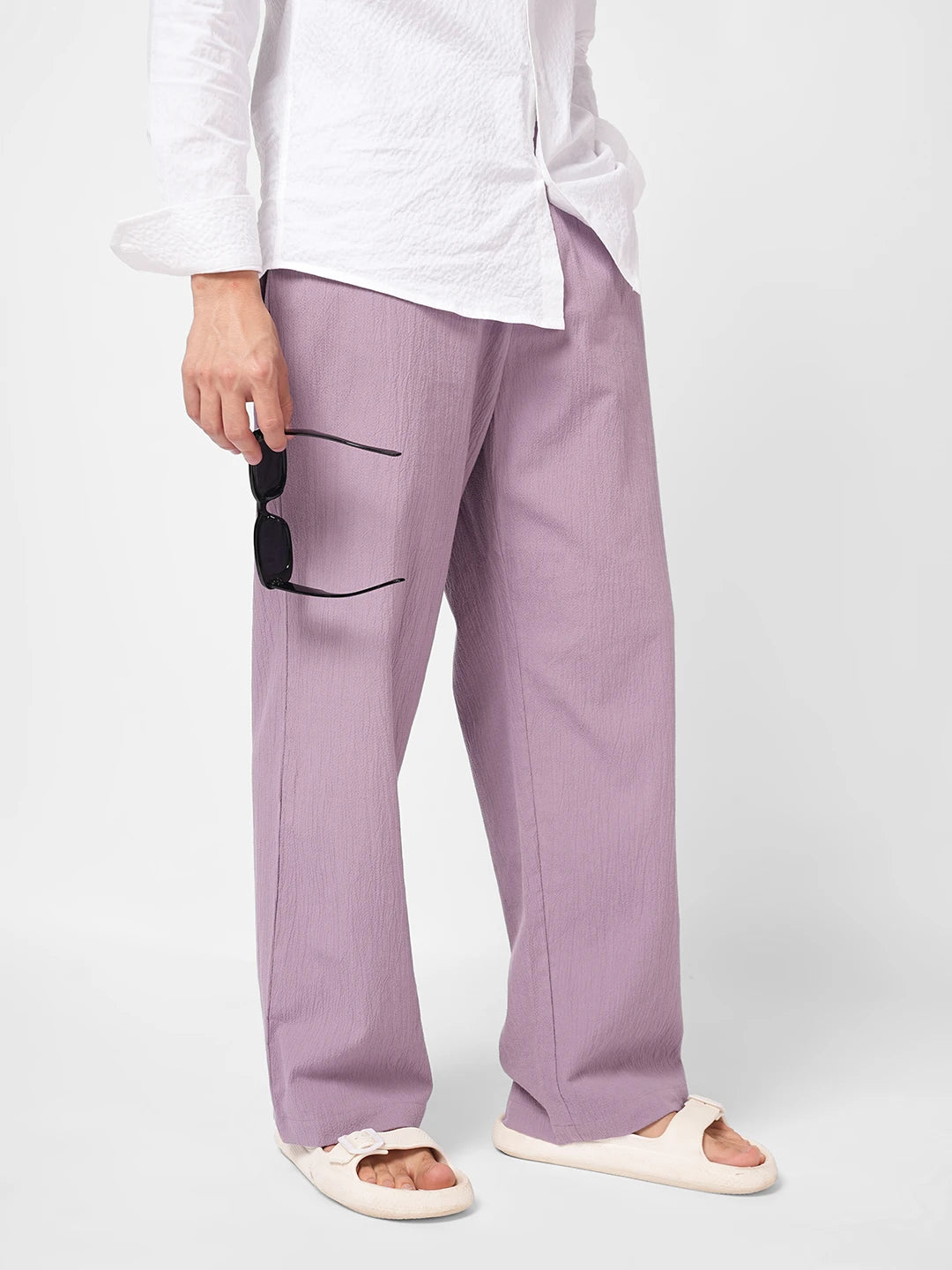 Thistle Lilac Textured Straight Fit Trousers