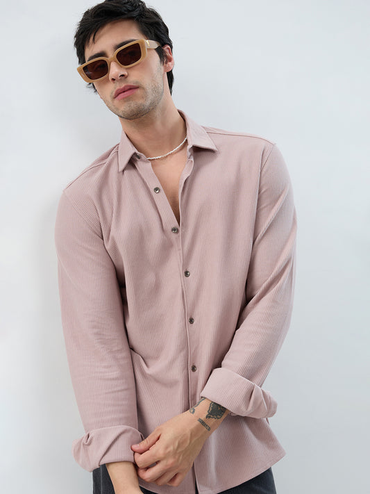 Oyster Pink Textured Knit Shirt