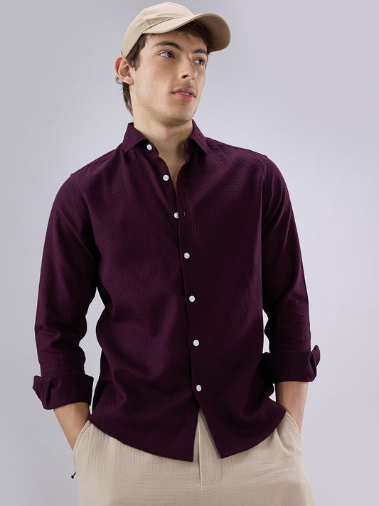Wine Open Weave Refined Textured Shirt