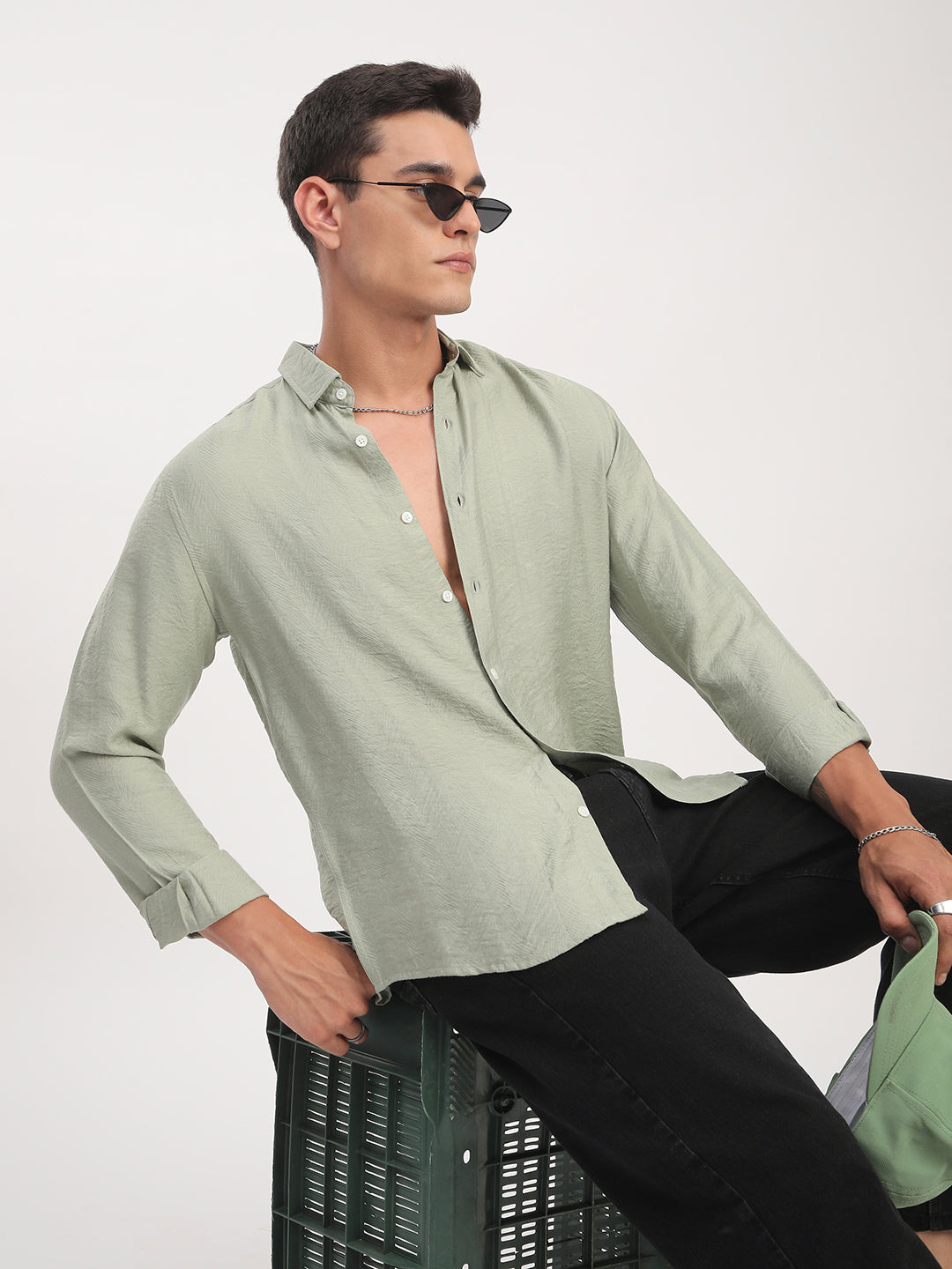 Sage Green Rhythmic Wave Shirt