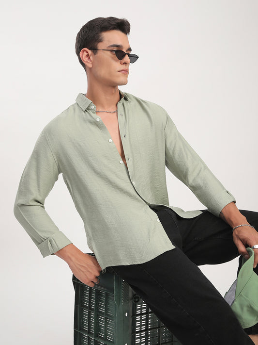 Sage Green Rhythmic Wave Shirt