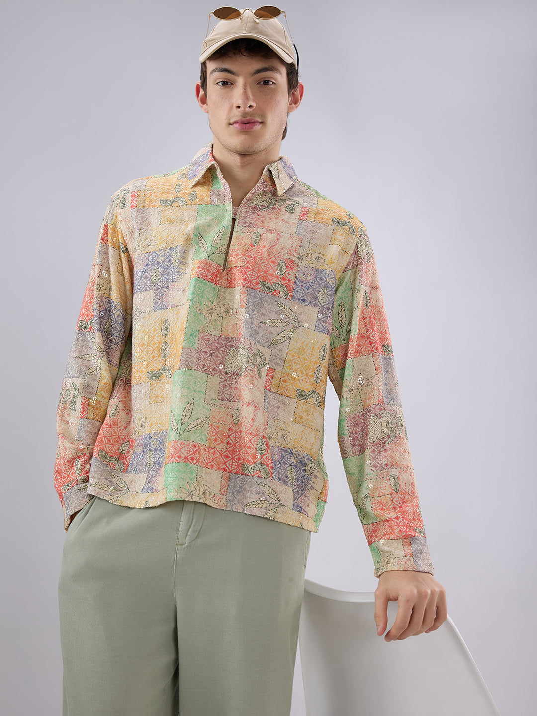 Rang Edit Sequin Embroidered Cuffless Oversized Shirt