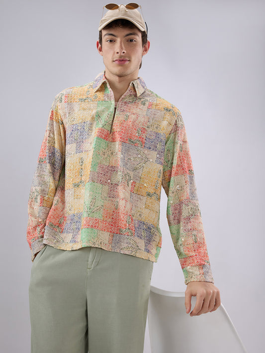 Rang Edit Sequin Embroidered Cuffless Oversized Shirt