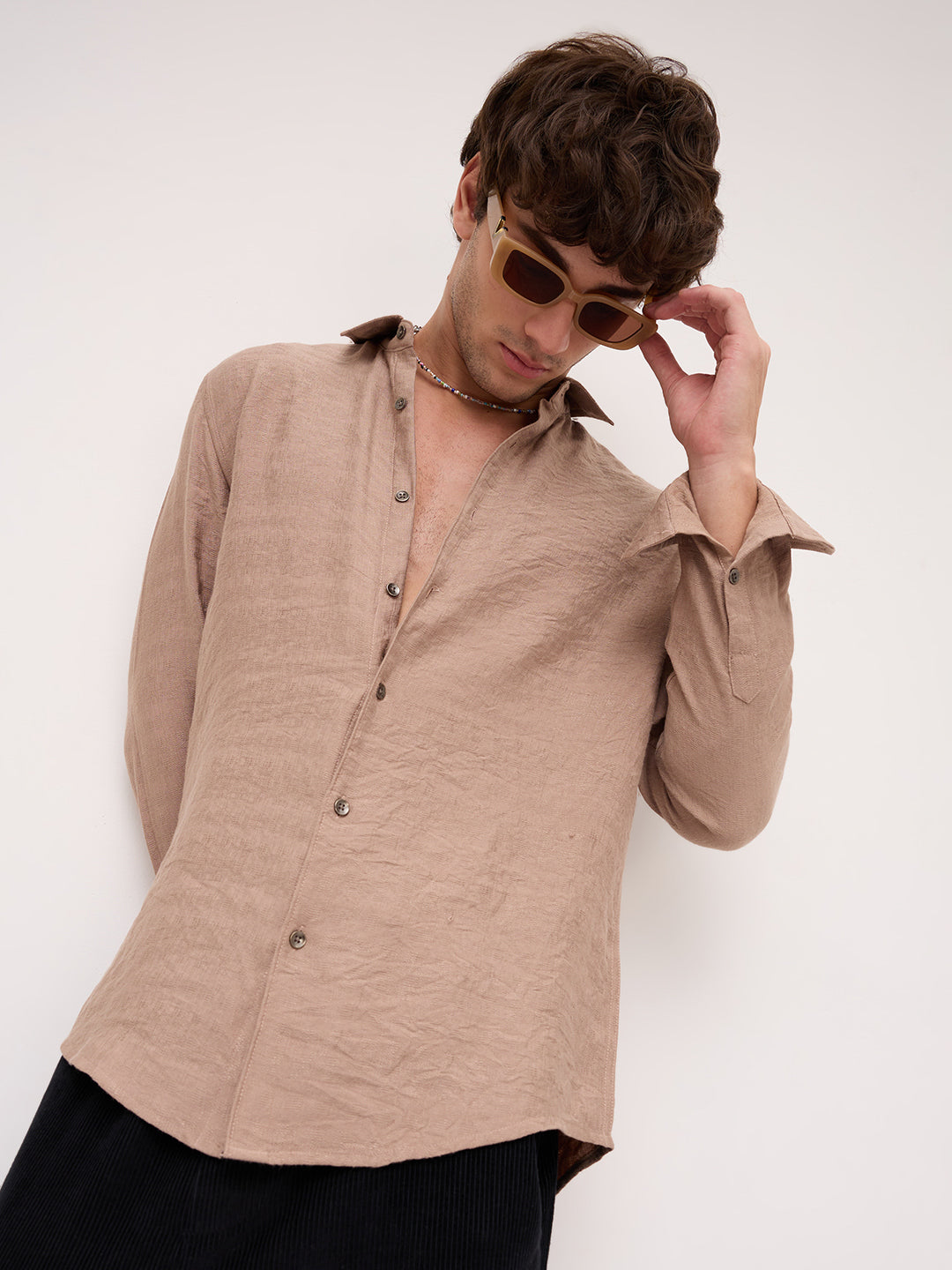 Luxe Taupe Beige Frosted Textured Shirt