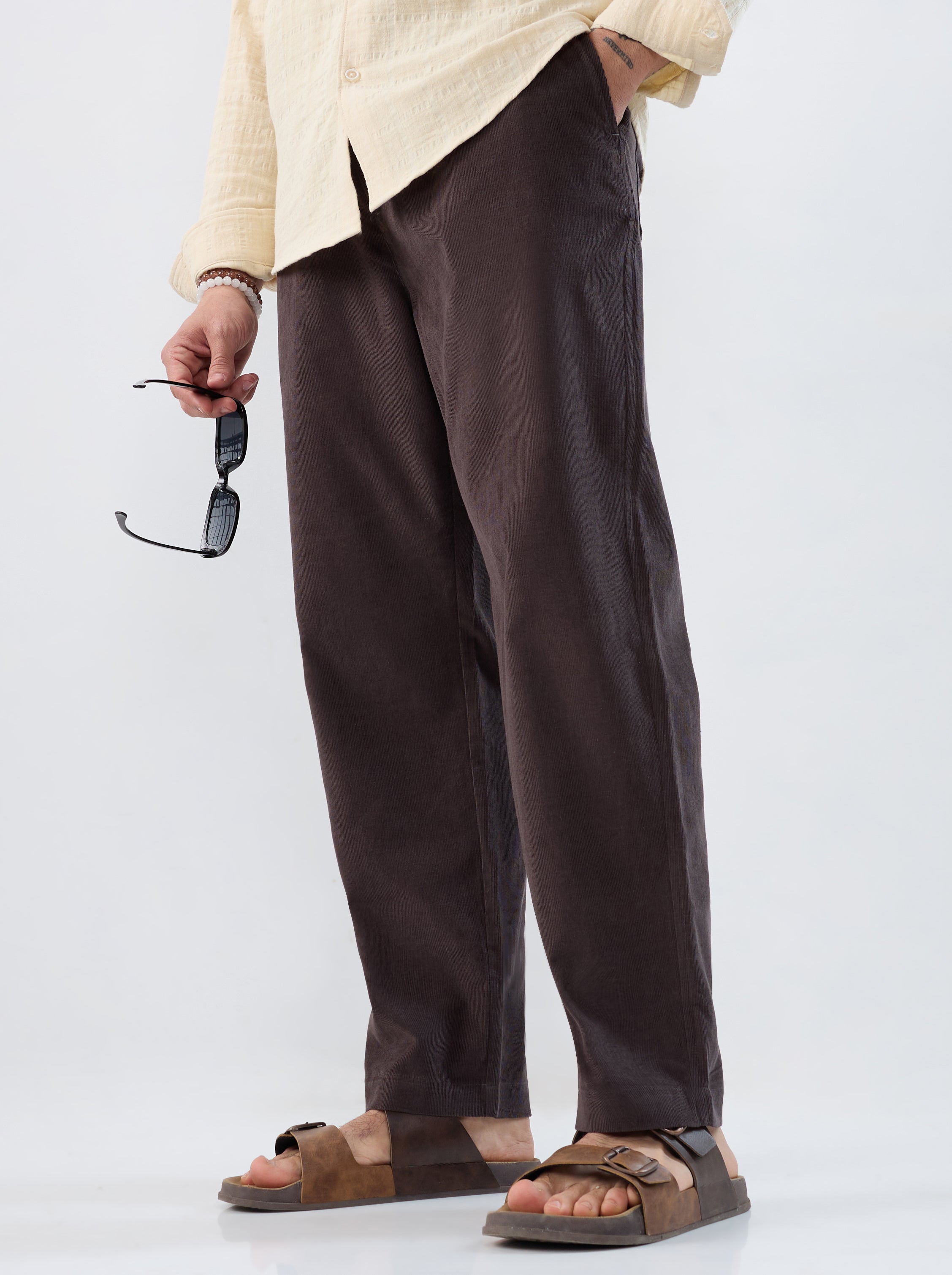 Coffee Brown Corduroy Tapered Trousers