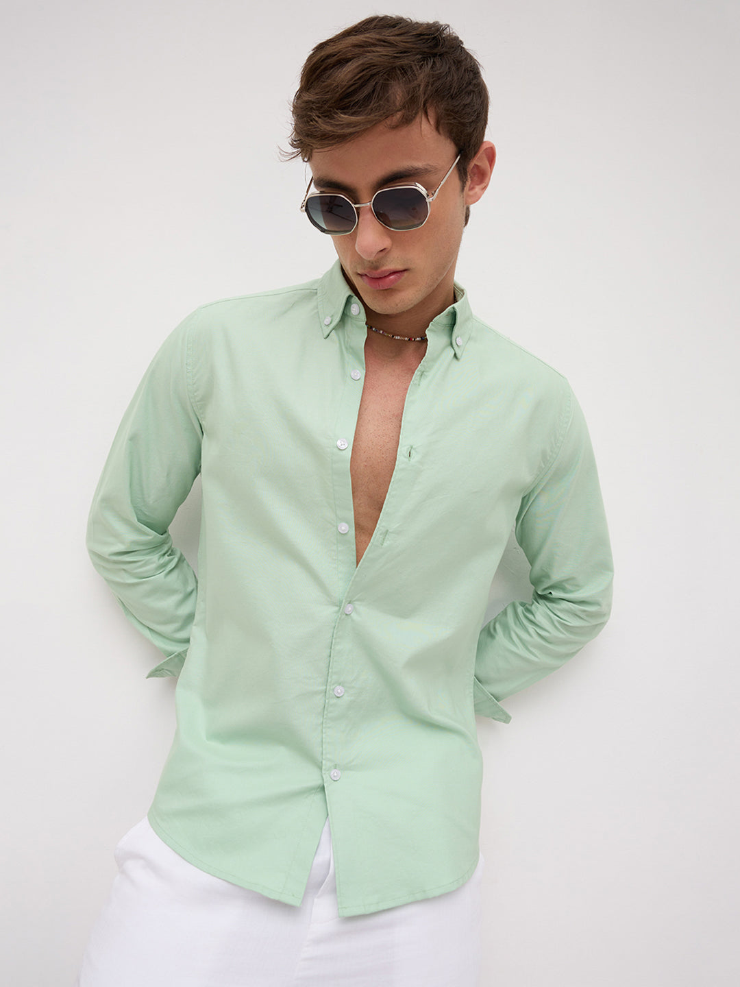 Seafoam Green Button-Down Collar Business Shirt