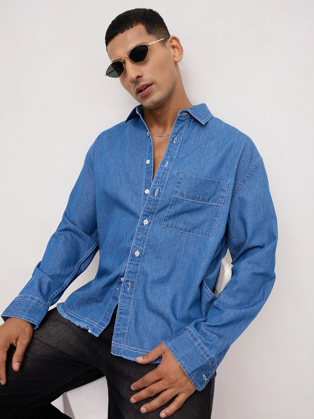 Vintage Ocean Denim Boxy Fit Crop Shirt