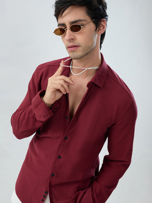 Classic Maroon Textured Knit Shirt